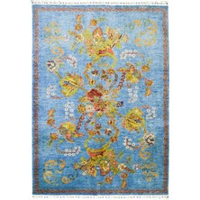 Kilim Co. Afgan Sultani Çiçek Desenli ve Mavi Renk El Dokuma Halı 171X255 cm (4.36 M²)