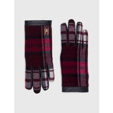 Tommy Hilfiger Kadın Kırmızı Tommy Hilfiger Tommy Check Leather Kadın Kırmızı Eldiven