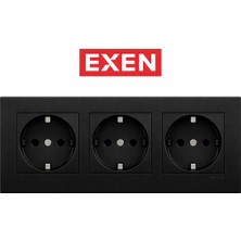 Exen Siyah 3’lü Topraklı Priz Mekanizma + Çerçeve Sıva Altı Modern Seri