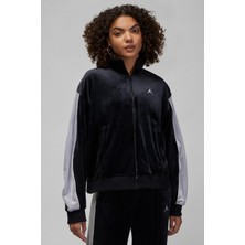Nike Jordan Flight Full Zıp Velaur Womens Sweatshirt Oversize Kadife Kadın Sweatshirt Siyah