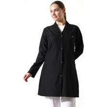 Doktor Öğretmen Kadın Önlük Ara Boy Ceket Yaka - Siyah