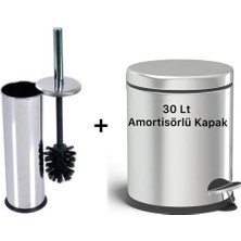 30 Litre Paslanma Krom 2'li Banyo Seti Pedallı Çöp Kovası Wc Klozet Tuvalet Fırça Seti Banyo