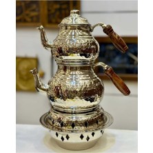 PremiumPort Bakır Çekiç Dövme Osmanlı Osmanlı Ocaklı Nikel Kaplama Büyük Çaydanlık