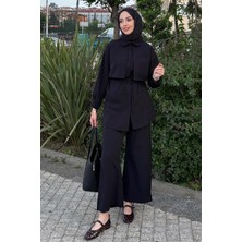 Tesettür Diyarı Yazlık Krep Kumaş Gömlek Pantolon Takım - Siyah