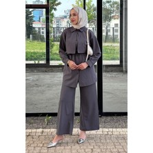 Tesettür Diyarı Yazlık Krep Kumaş Gömlek Pantolon Takım - Antrasit