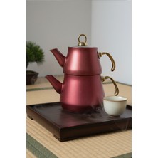 PremiumPort Bordo Granit Kaplama Gold Kulplu Cam Kapaklı Çaydanlık