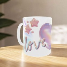 Uçan Kupa 3D Love Yazılı Yıldız Desenli Sevgililer Günü Özel Kupa