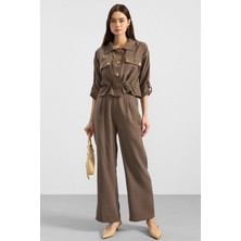 Olcay Metal Çıtçıtlı Crop Modal Ceket Haki 8285