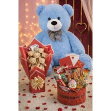 Sole Sevgililer Günü Hediye Seti Sevgiliye Kıza 90 cm Peluş Ayı, Ayıcık Buketi & Çikolata Sepeti Hediyesi