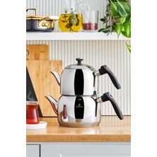 PremiumPort Mini Çelik Çaydanlık Takımı, Indüksiyon Tabanlı, Şık ve Kullanışlı