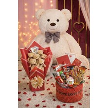 Sole Sevgililer Günü Hediye Seti Sevgiliye Kıza 90 cm Peluş Ayı, Ayıcık Buketi & Çikolata Sepeti Hediyesi