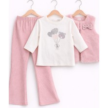 Bambino Peluş Yelekli Kalp Baskılı Kız Bebek 3’lü Takım