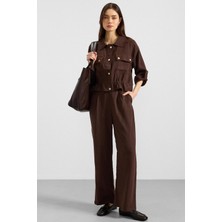 Olcay Metal Çıtçıtlı Crop Modal Ceket Kahve 8285