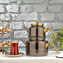 PremiumPort Şık Siyah Emaye Çaydanlık Takımı 3 Parça, Zarif ve Kullanışlı Set