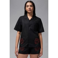Nike Jordan Oversize Short Sleeve Top Black Oversize Kadın Gömlek Siyah