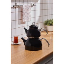 PremiumPort Şık Siyah Emaye Midi Çaydanlık Takımı, Dayanıklı ve Kullanışlı Set