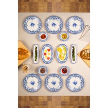 UltraMint 14 Parça Mavi Kahvaltı Seti, Şık ve Dayanıklı Seramik Tabaklar