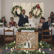 Evlilik Sepetim Düğün-Nişan Dikdörtgen Ağaç Motifli Şeffah Pleksi 50CM x 35CM Misafir-Hatıra Anı Defteri-Kutusu + Şövale ve Kalem Hediyeli