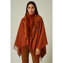 Neşeli Butik Kadın Kürk Yaka Püsküllü Şal Panço NBAKS039
