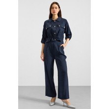 Olcay Metal Çıtçıtlı Crop Modal Ceket Lacivert 8285