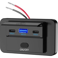 MELLİFERA Karavan Tekne Yat Şarj Cihazı Iki USB Type-C Bir USB Type-A Kapaklı ve On-Off Anahtarlı