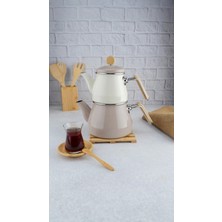 PremiumPort Bambu Kulplu Emaye Çaydanlık Takımı, Şık ve Dayanıklı Tasarım