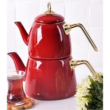 PremiumPort Kırmızı Emaye Çaydanlık, Vintage Retro Tasarım, Şık ve Dayanıklı