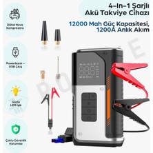 Areltar 12.000 Mah Auhma Akü Takviye+Lastik Şişirme+Powerbank+Led Fener Çakar Mod 4 Ü 1 Arada