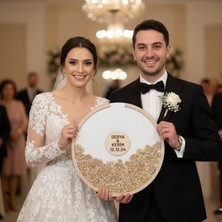 Evlilik Sepetim Düğün-Nişan Beyaz Mdf 50 cm Yuvarlak Misafir-Hatıra Anı Kutusu-Defteri + Şövale ve Kalem Hediyeli