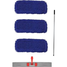 Yer Temizleme Seti Zincir Dikişli Toz 3'lü Moplu 60 cm Orlon Mop Seti Saplı
