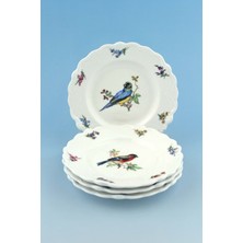 Bursa Porselen Dekor Renkli Kuş 4 Parça Pasta/kurabiye Tabağı