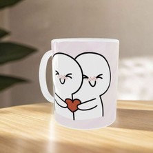 Uçan Kupa Sevgililer Günü Kalpli Sarılan Çift Desenli Porselen Kupa