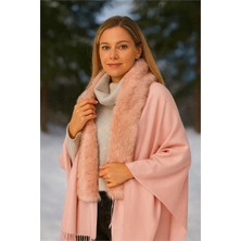 Neşeli Butik Kadın Kürk Yaka Püsküllü Şal Panço NBAKS039
