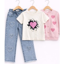 Bambino Kalp Detay Triko Hırkalı Kız Çocuk 3’lü Takım