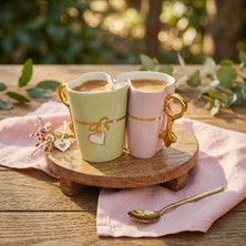 Güral Porselen Vintage Hand Made Kalp Detaylı Porselen 2’li Kupa Seti 350 cc