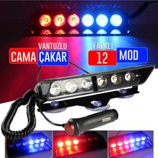Caralp S6 Cam Içi Vantuzlu Polis Çakar 6 Ledli Kırmızı Mavi 12 Mod Çakmaklık Girişli