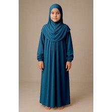 Sonbahar Moda Kız Çocuk Tesettür Elbisesi Tek Parça Namaz Kıyafeti Tak Çıkar Başörtülü Pamuklu Lastikli Kolu