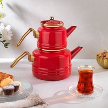 PremiumPort Kırmızı Emaye Çaydanlık Takımı 3 Parça, Şık ve Dayanıklı Tasarım