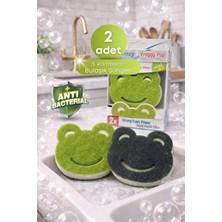 Grimor Life 2’li Gülen Kurbağa Modelli Bulaşık Süngeri – 3 Katmanlı, Mutfak Temizlik Süngeri