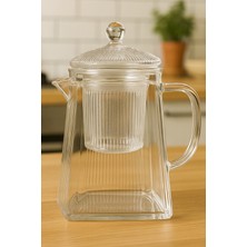 PremiumPort Şeffaf Kare Cam Demlik, Isıya Dayanıklı, Filtreli ve Şık Tasarım