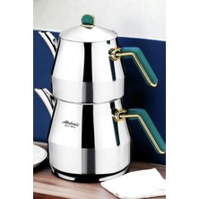 PremiumPort Elmas Serisi Bakalit Orta Boy Çelik Çaydanlık Takımı, Şık ve Dayanıklı Set