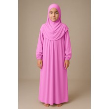 Sonbahar Moda Kız Çocuk Tesettür Elbisesi Tek Parça Namaz Kıyafeti Tak Çıkar Başörtülü Pamuklu Lastikli Kolu