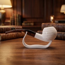 Goldenlight Meerschaum El Oyması Lületaşı Pipo Golf Topu Motifli, Akrilik Ağızlıklı, Kısa Bent Model 14,2 cm