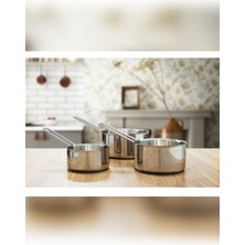 PremiumPort Paslanmaz Çelik Kaçerola Sütlük Seti, 12CM-14CM-16CM, Modern Tasarım