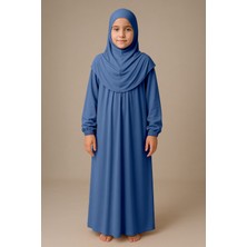 Sonbahar Moda Kız Çocuk Tesettür Elbisesi Tek Parça Namaz Kıyafeti Tak Çıkar Başörtülü Pamuklu Lastikli Kolu