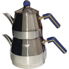 PremiumPort Mavi ve Altın Detaylı Aile Boyu Şık Çaydanlık Seti