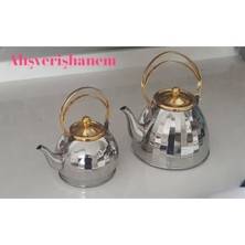 PremiumPort Şık 2'li Gold Çaydanlık ve Demlik Seti, Alman Süzgeçli, Kulplu