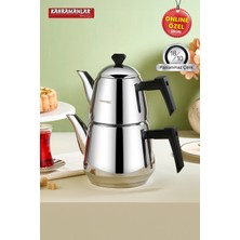 PremiumPort Paslanmaz Çelik Milano Orta Boy Çaydanlık Takımı, Buharlı Kapaklı, Şık ve Dayanıklı