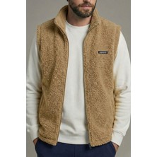 Genius Store Erkek Yelek Içi Şardonlu Sherpa Peluş Yelek Tam Fermuarlı Cepli  Kuzu Outdoor Yelek