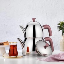 PremiumPort Aile Boyu Çelik Çaydanlık Takımı 4 Parça Rose Gold Koordineli Set